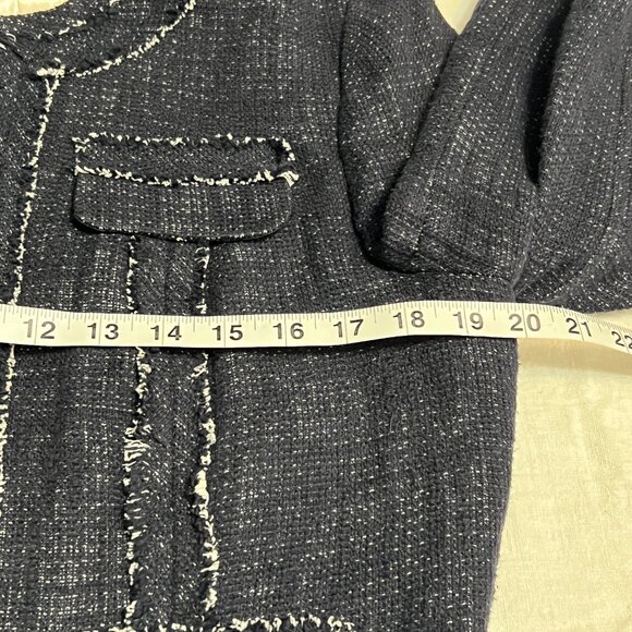 Katherine Barclay Navy Tweed Fringe Jacket Women's 12 Linen Blend Workwear - Picture 6 of 11
